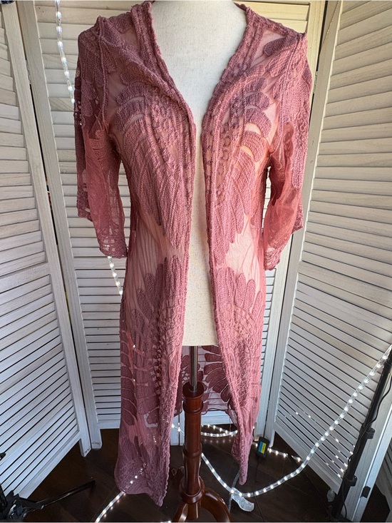 Rebellion Sweaters - Rebellion Mauve Lace Openwork Cardigan